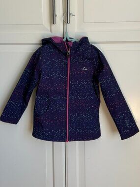 💙🌸 Paradox Fleece-Lined Windbreaker – Blue with Pink & Purple Pattern – XS (4–